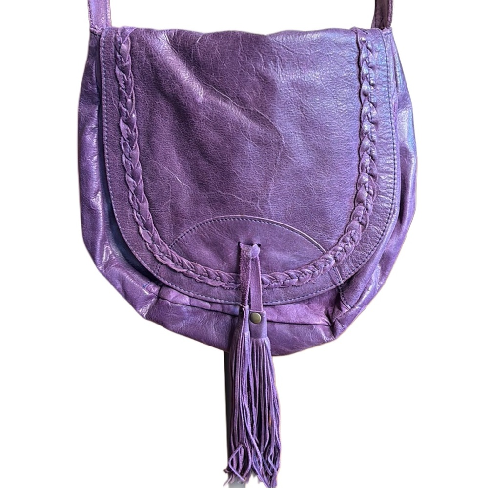 Veggio Cuero Vaca Argentina Crossbody Purple Leather Boho Purse leopard lining